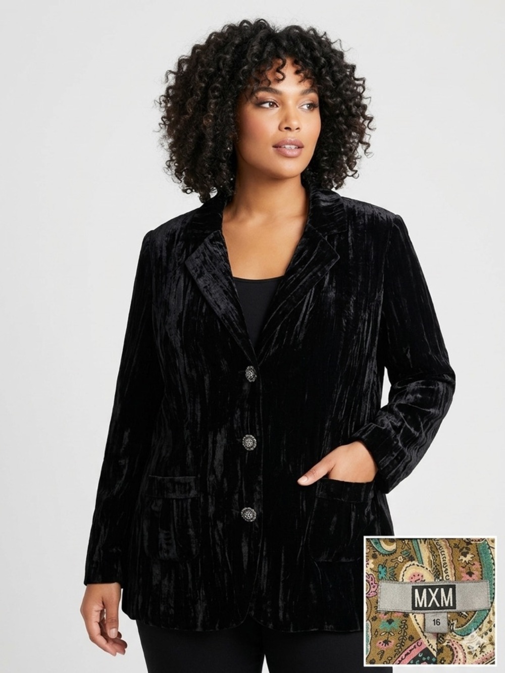 MXM Black Velvet Jacket with Multicolor Paisley Lining